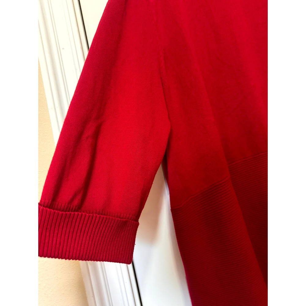 89th & Madison Red Open Front Cardigan Ribbed Draped Hem 3/4 Sleeve Plus Size 3X - Picture 3 of 7